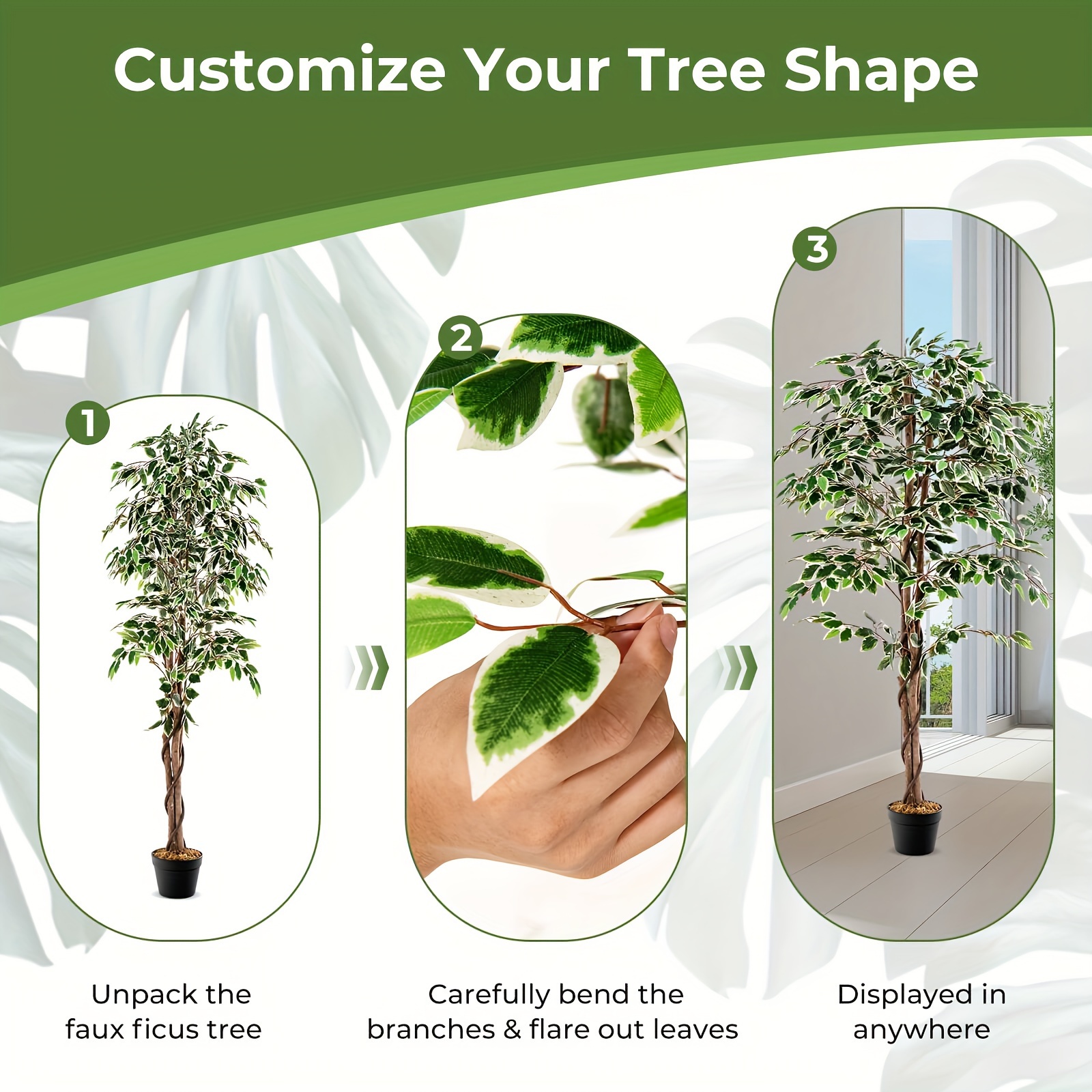 Rubber Plant Ficus - Costway 63 inch Artificial Ficus Tree