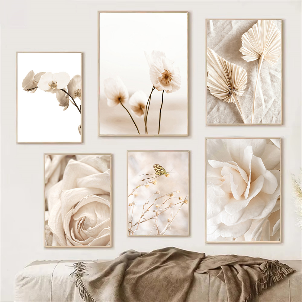 Beige Canvas Poster Floral Lea - Plant Parenting のレビューと価格